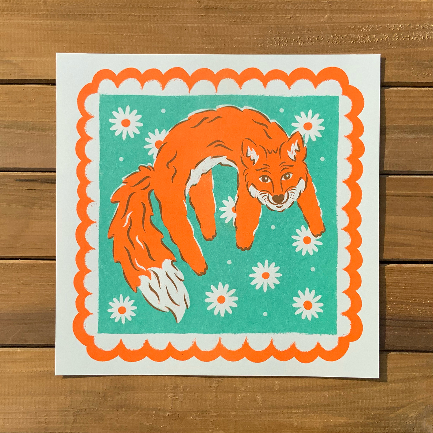 Mr. Fox in the Fields Risograph Art Print — Wildkat Studio